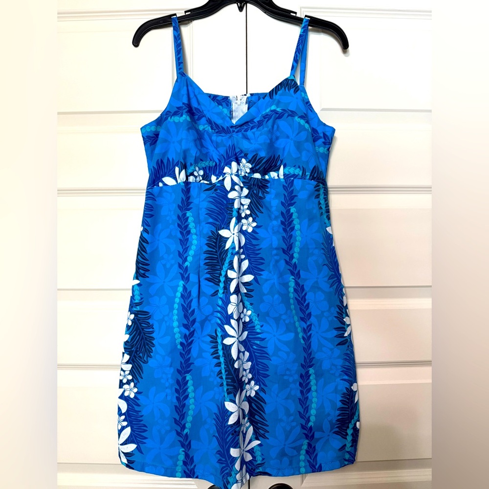 TY Vintage Blue Tropical Patterned Sundress
